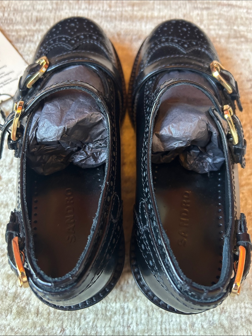 Sandro Multi-Buckle Mary Jane Loafers, Black, Wing Tip, Size 37FR, 7US MSRP $520 - Picture 4 of 11